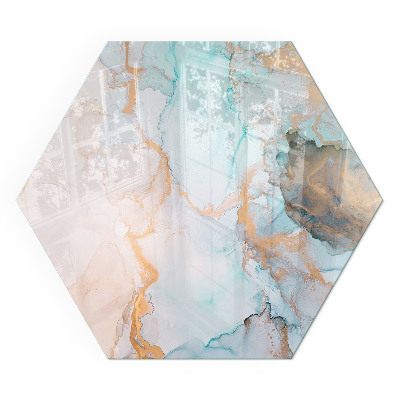 Hexagonal glass hearth for log burner Fluid abstract motif