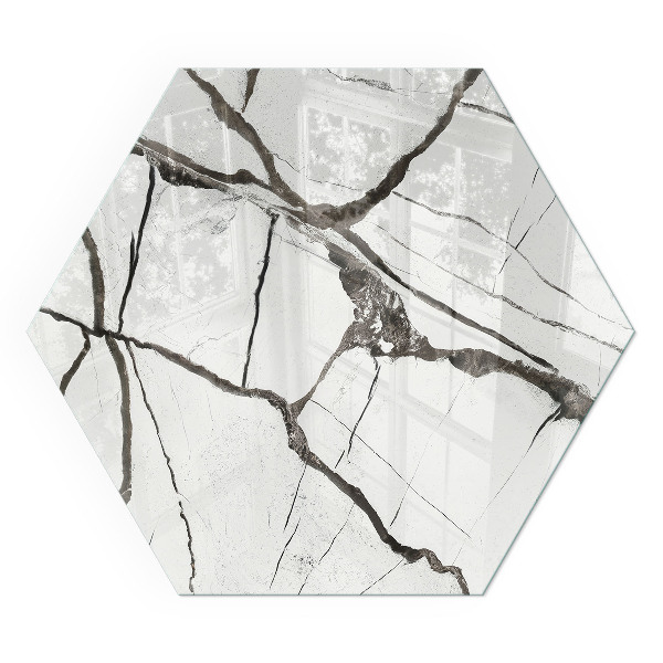 Hexagonal glass hearth for wood stove Marble veins in an elegant style