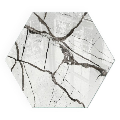 Hexagonal glass hearth for wood stove Marble veins in an elegant style