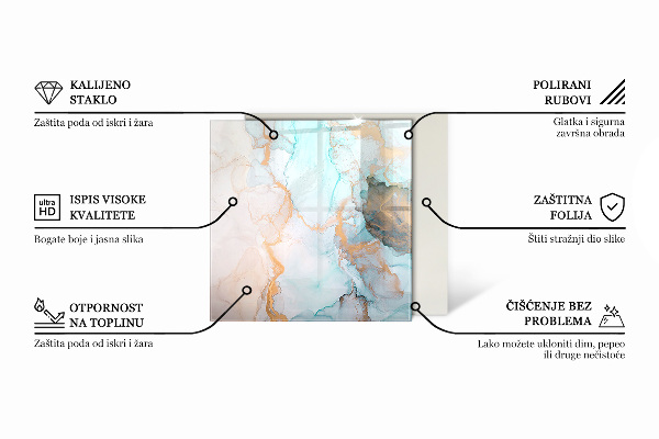 Hexagonal glass hearth for wood stove Marble veins in an elegant style