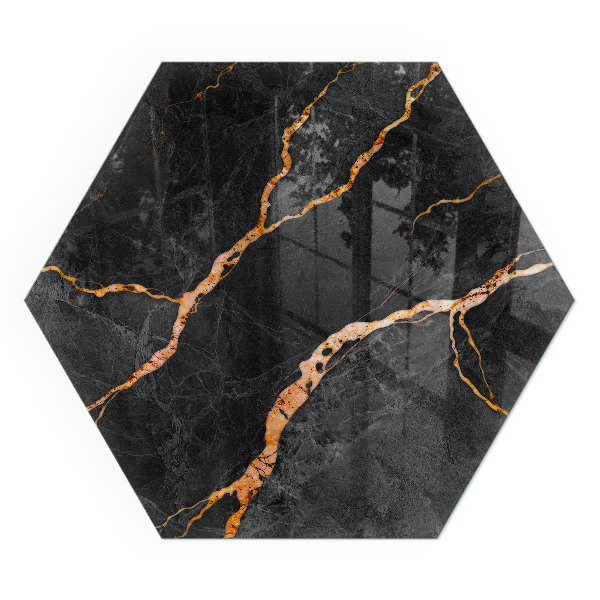 Hexagonal glass hearth for log burner Marble style with delicate veining