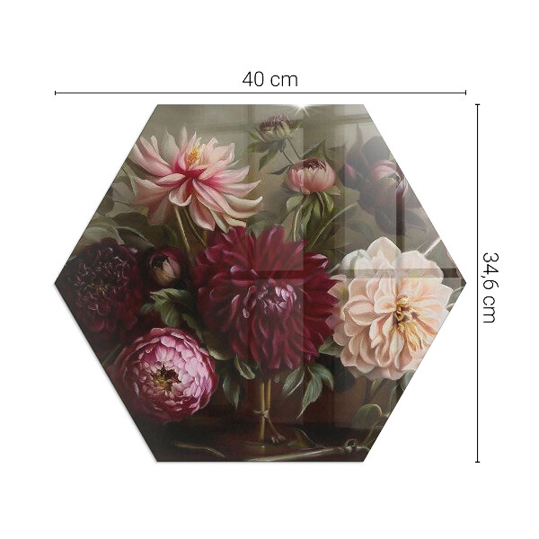 Hexagonal glass hearth for log burner Floral detail in full bloom