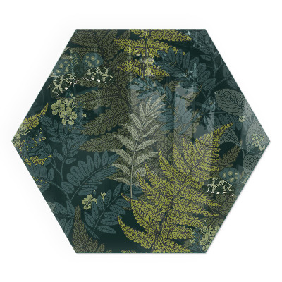 Hexagonal glass hearth for wood stove Plant patterns with butterflies