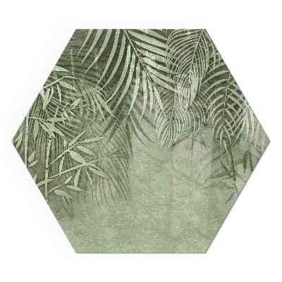 Hexagonal glass hearth Tropical leaves on the background