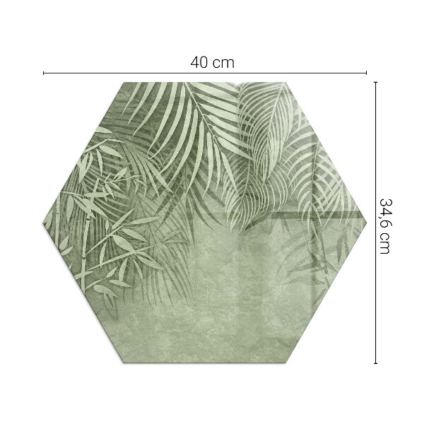 Hexagonal glass hearth Tropical leaves on the background