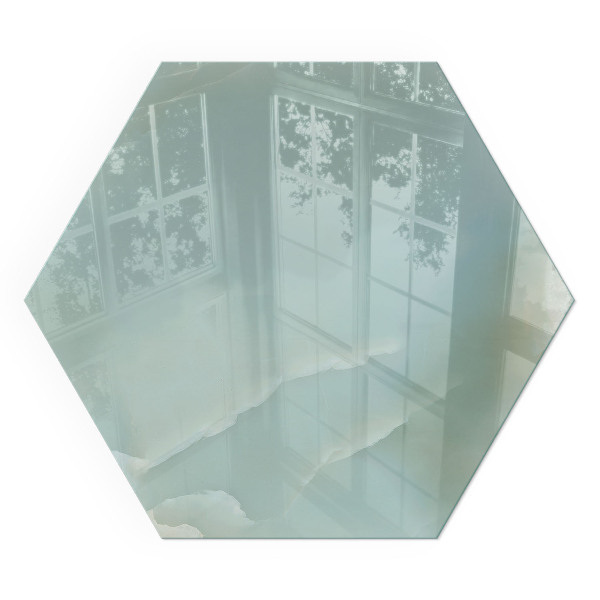 Hexagonal glass hearth for log burner Marble motif in subtle tones