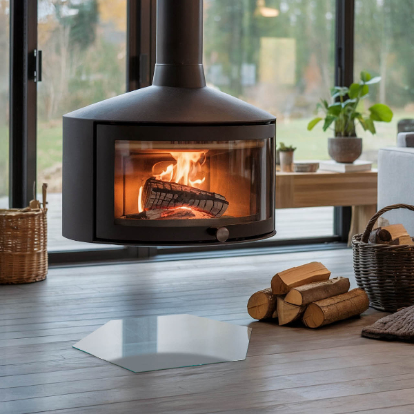 Hexagonal glass hearth for wood stove Color Gray