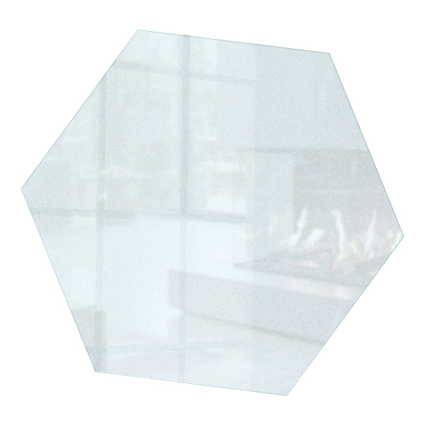 Hexagonal hearth pad for fireplace with an icy visual effect