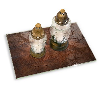 Glass candle plate Dark wood board