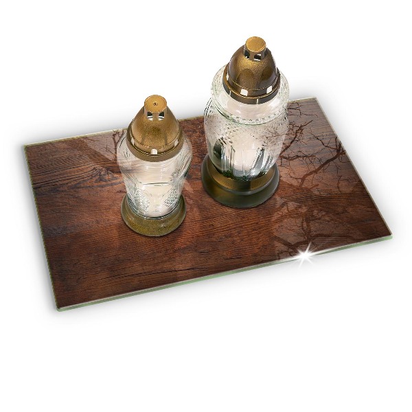 Glass candle plate Dark wood board