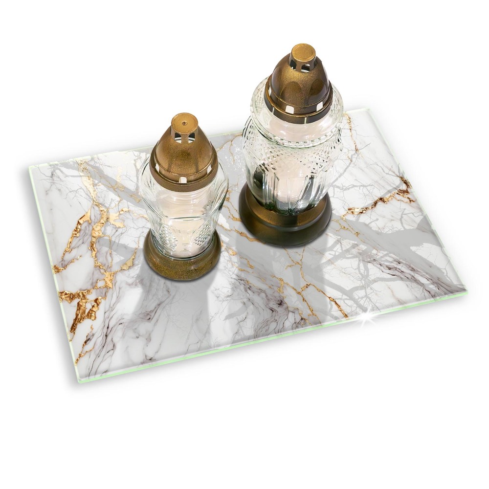 Glass candle plate Light marble with gold