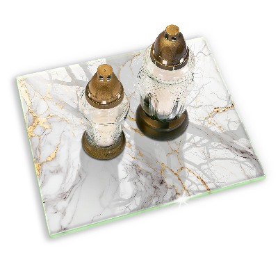 Glass candle plate Light marble with gold