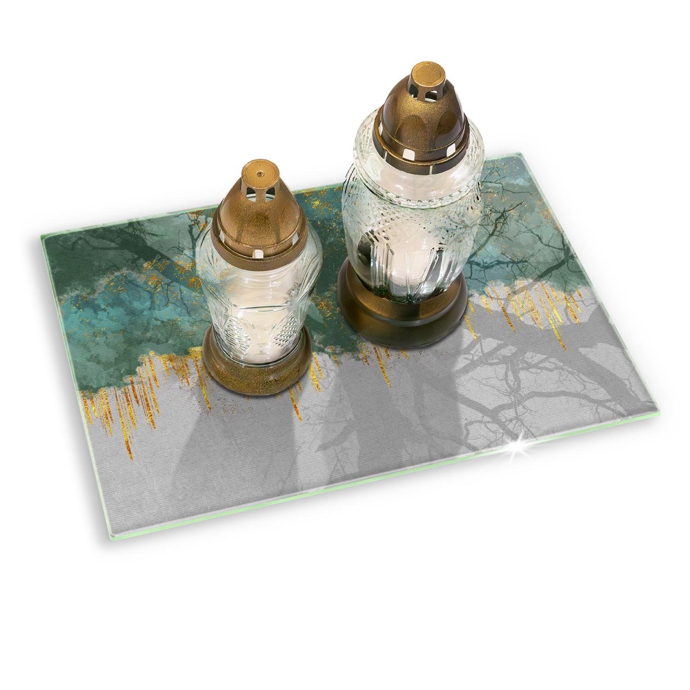 Glass candle plate Abstract with gold