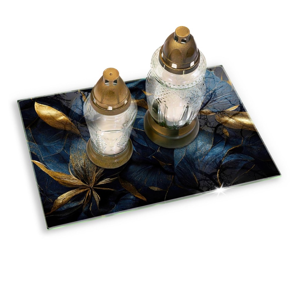 Grave candle coaster Ornamental leaves with gold