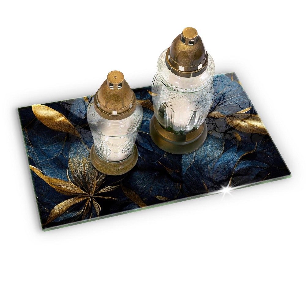 Grave candle coaster Ornamental leaves with gold