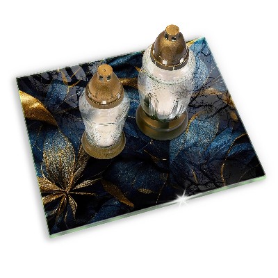 Grave candle coaster Ornamental leaves with gold