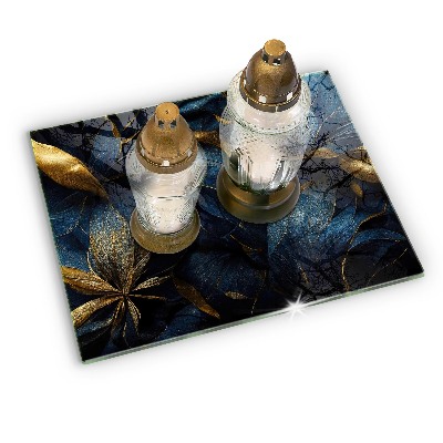 Grave candle coaster Ornamental leaves with gold