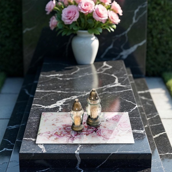 Grave candle coaster Bouquet of peonies