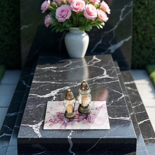 Grave candle coaster Bouquet of peonies