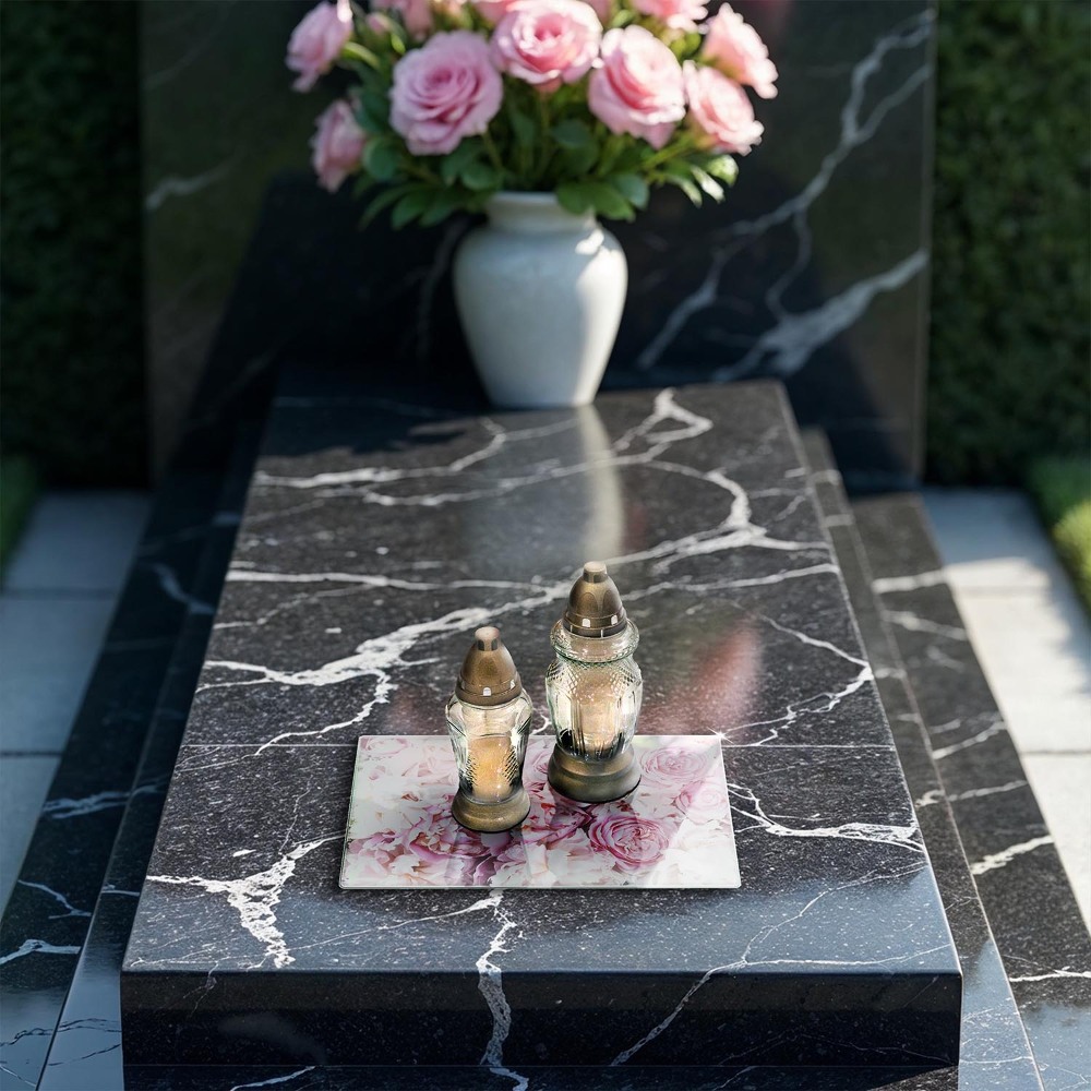 Grave candle coaster Bouquet of peonies