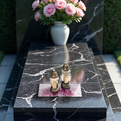 Grave candle coaster Delicate peonies