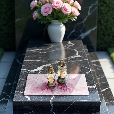 Grave candle coaster Delicate peonies