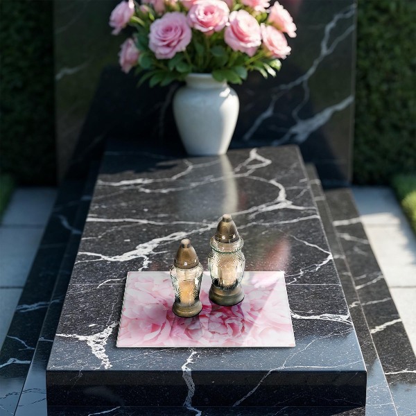 Grave candle coaster Delicate peonies