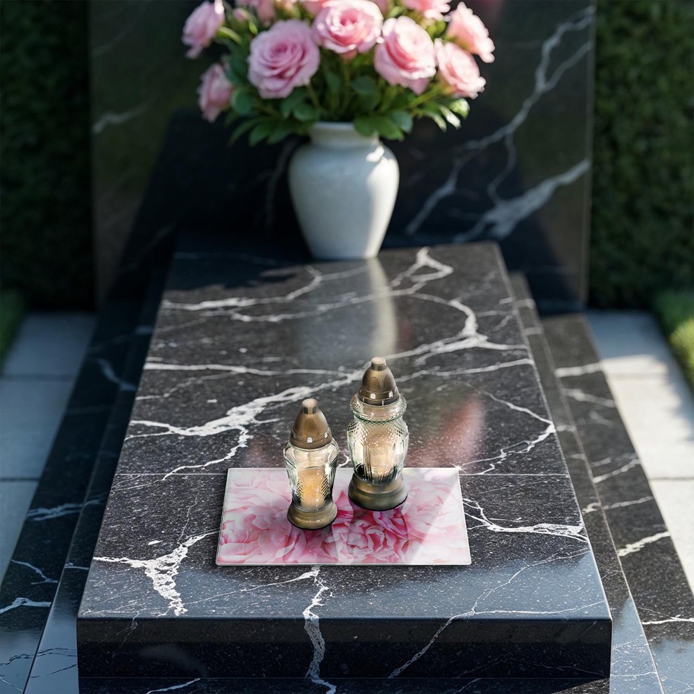 Grave candle coaster Delicate peonies