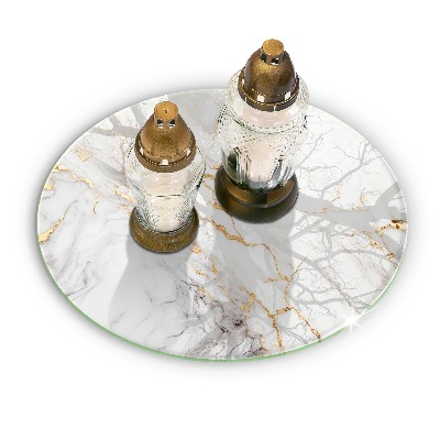 Grave candle coaster Light marble with gold