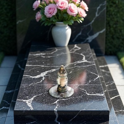 Grave candle coaster Light marble with gold