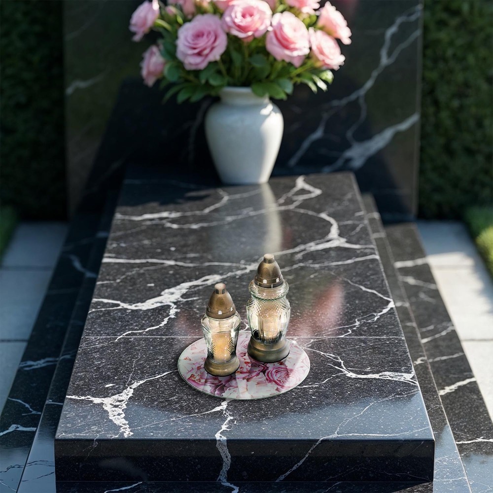 Grave candle plate Bouquet of peonies