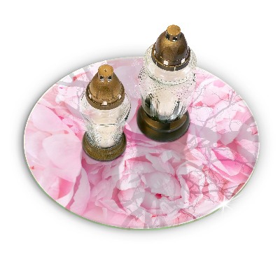 Grave candle plate Delicate peonies