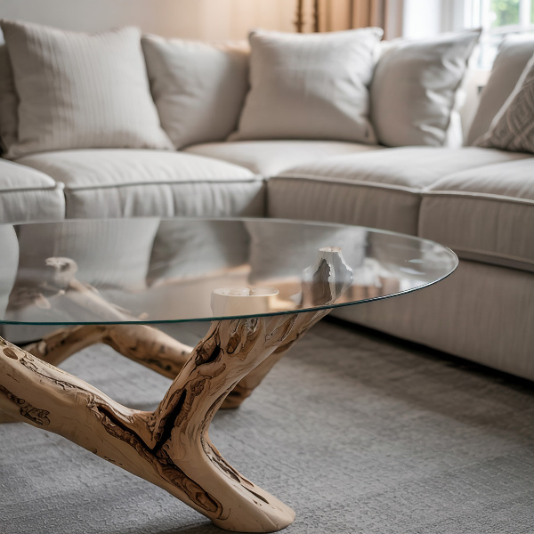 Round transparent glass to coffee table