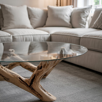 Round transparent glass to coffee table