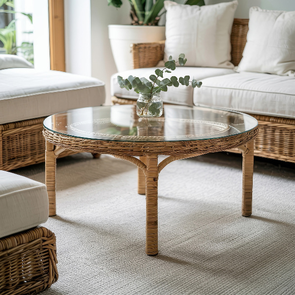 Round transparent glass to coffee table