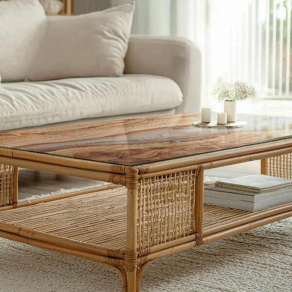 Rectangular table top Wood in harmony with resin