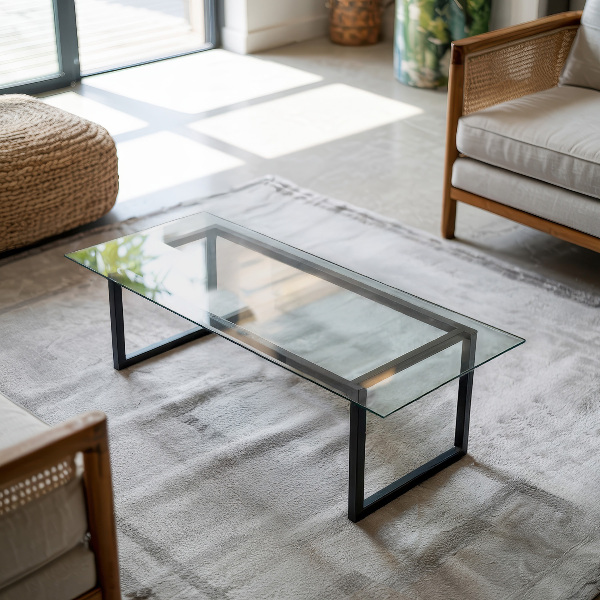 Rectangular transparent table top