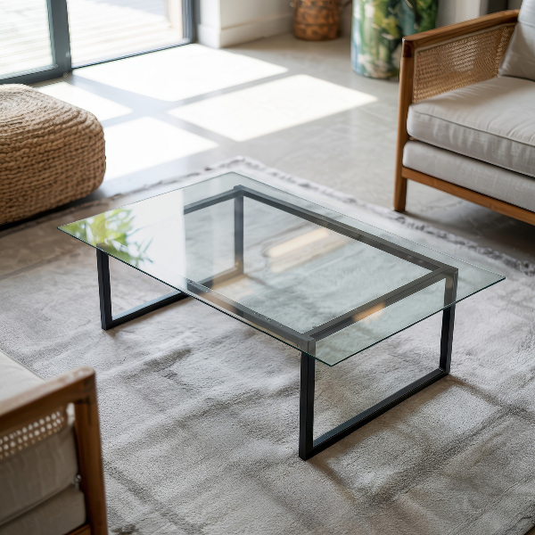 Rectangular transparent table top