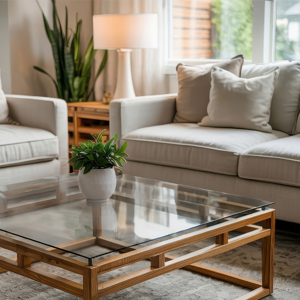 Rectangular transparent table top