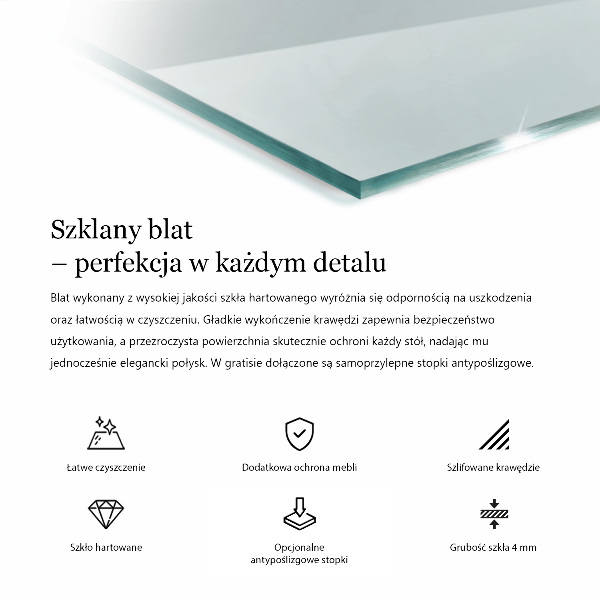 Rectangular transparent table top