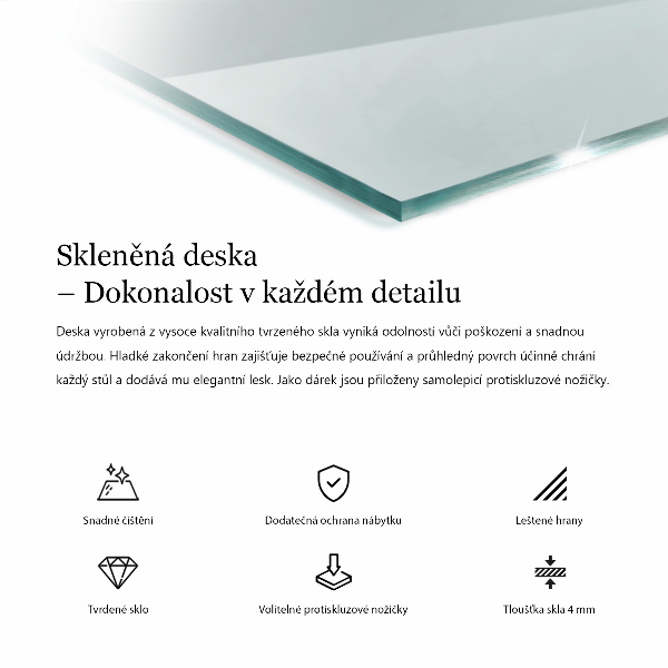 Rectangular transparent table top