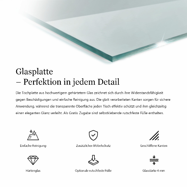 Rectangular transparent table top