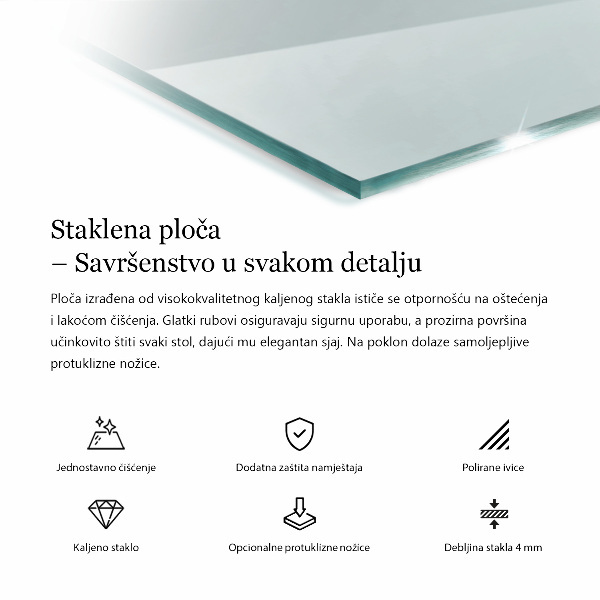 Rectangular transparent table top