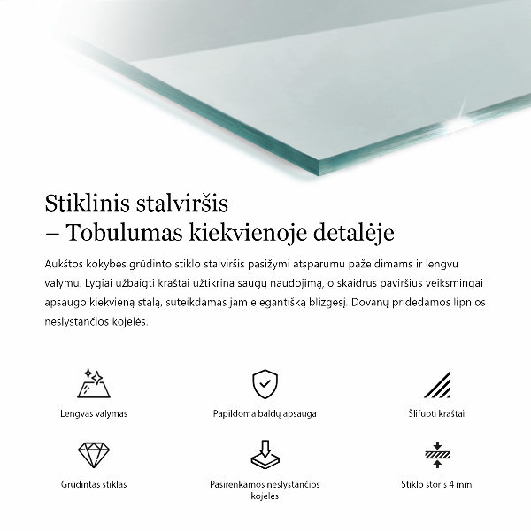 Rectangular transparent table top