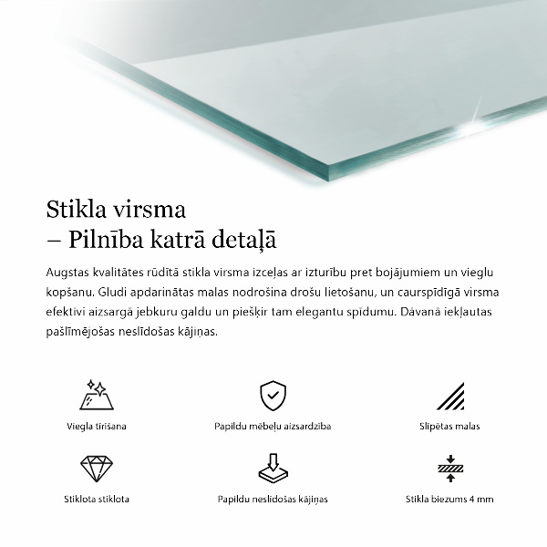 Rectangular transparent table top