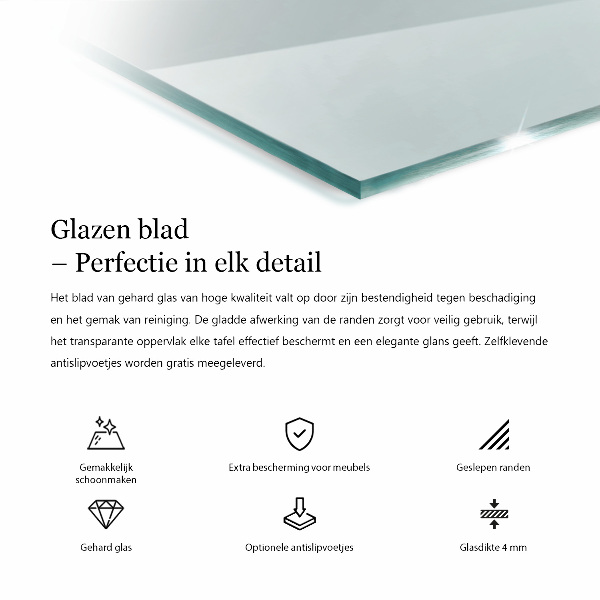 Rectangular transparent table top