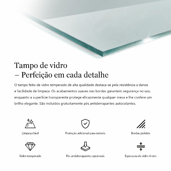 Rectangular transparent table top