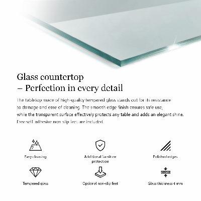Rectangular transparent table top