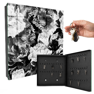Key box Black and white flowers