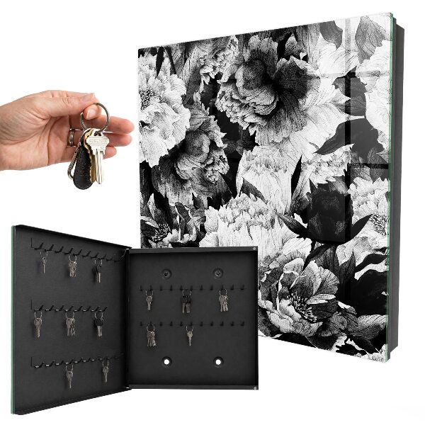 Key box Black and white flowers